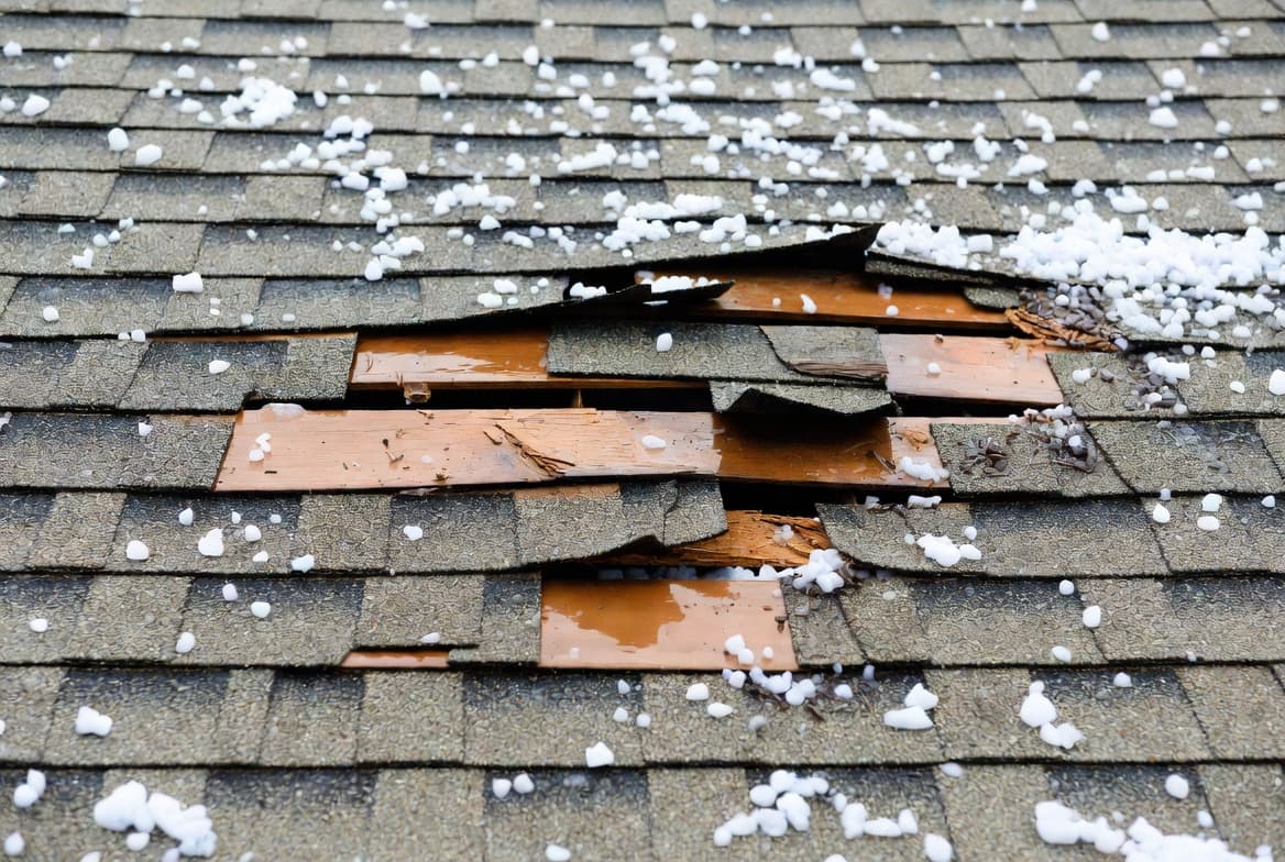 Hail damage to a roof